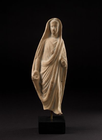 Terracotta Statuette of a Pious Roman Veiling His Head with His Toga by Roman